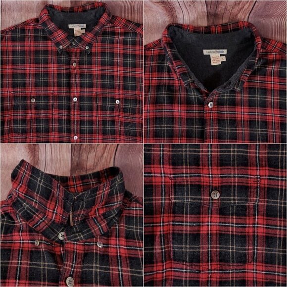 Carbon 2 Cobalt Mens Large Black Red Plaid Lined Flannel 2 Pockets L/S Shirt - Picture 9 of 16